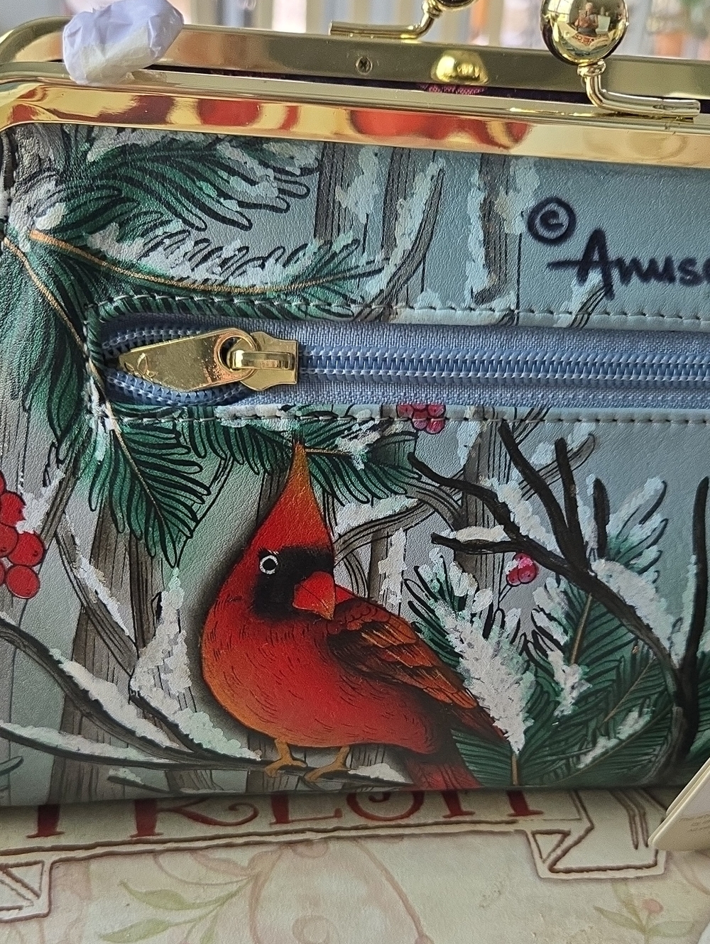Anuschka Multicolor Cardinal Print Leather Tote with Gold Accents - Picture 11 of 13